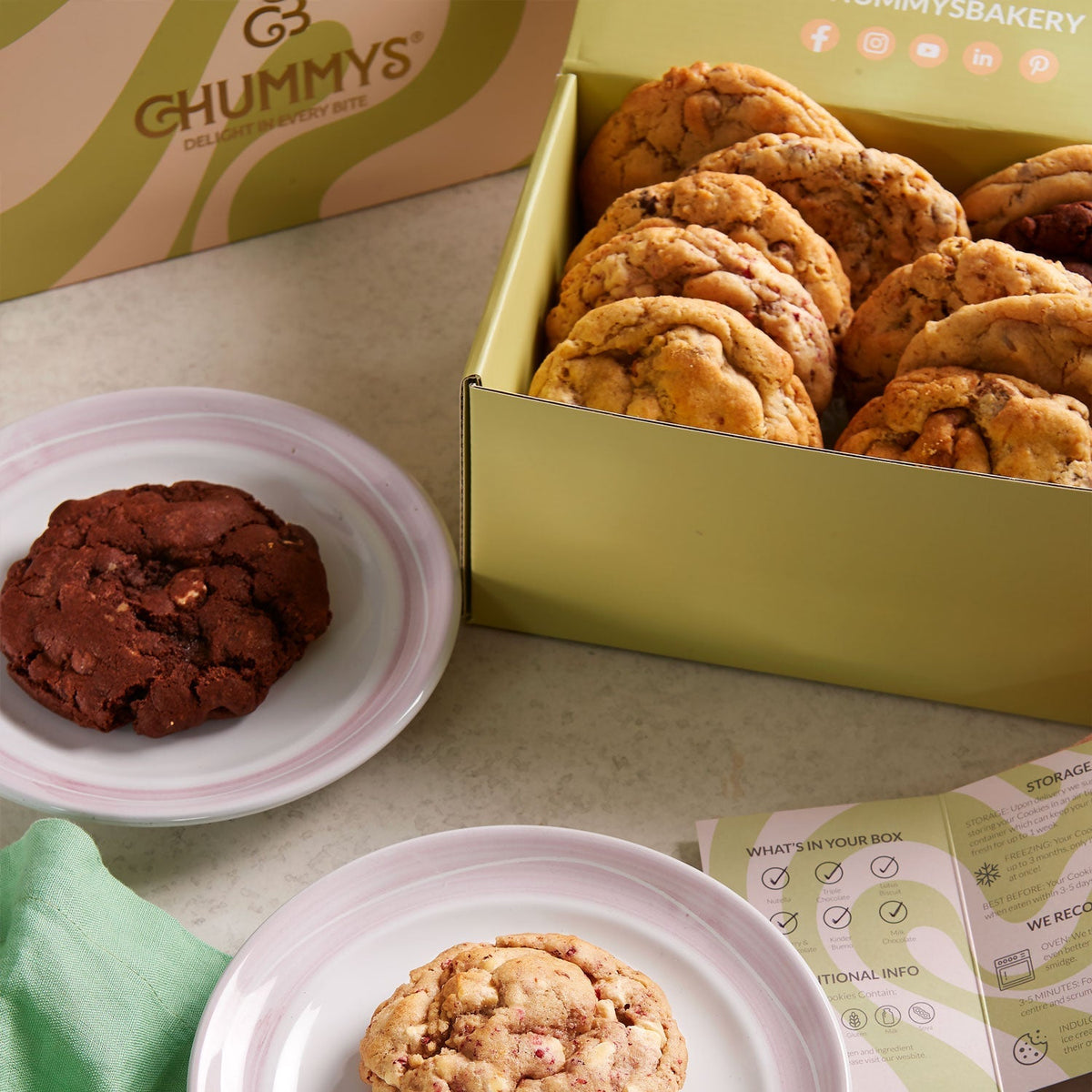 New Home Cookie Gift Box — Chummys cookies in the gift box, lid open