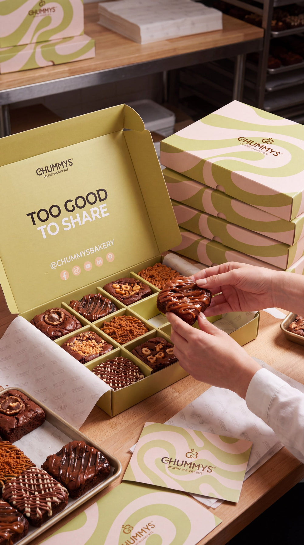 A box of twelve being packed, one square at a time